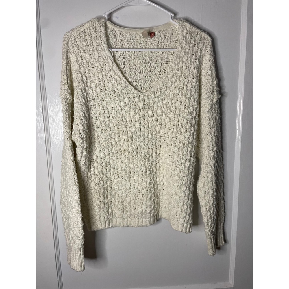 Pilcro and the Letterpress‎ Cream Knit V-Neck Sweater Oversized Relaxed Small
